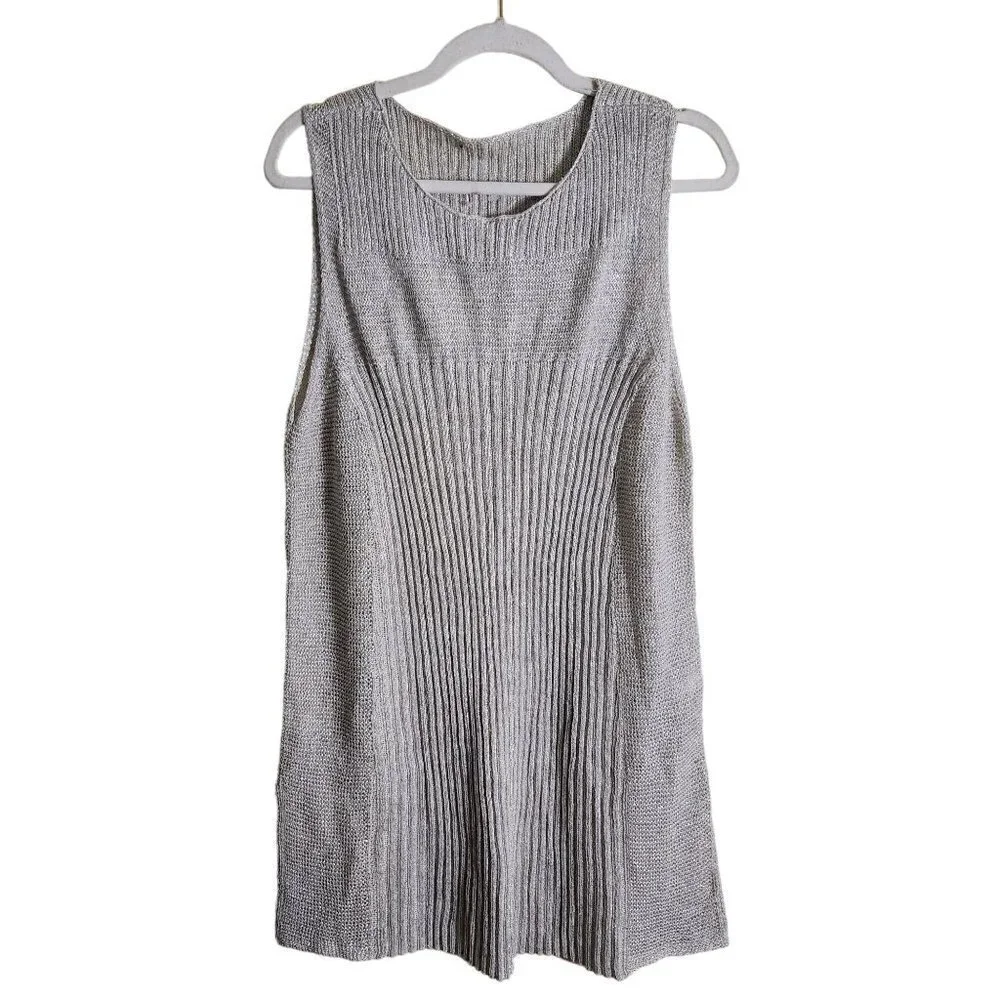 Eileen Fisher Green Eileen Sleeveless Linen Metallic Knit Tunic Sweater Size M